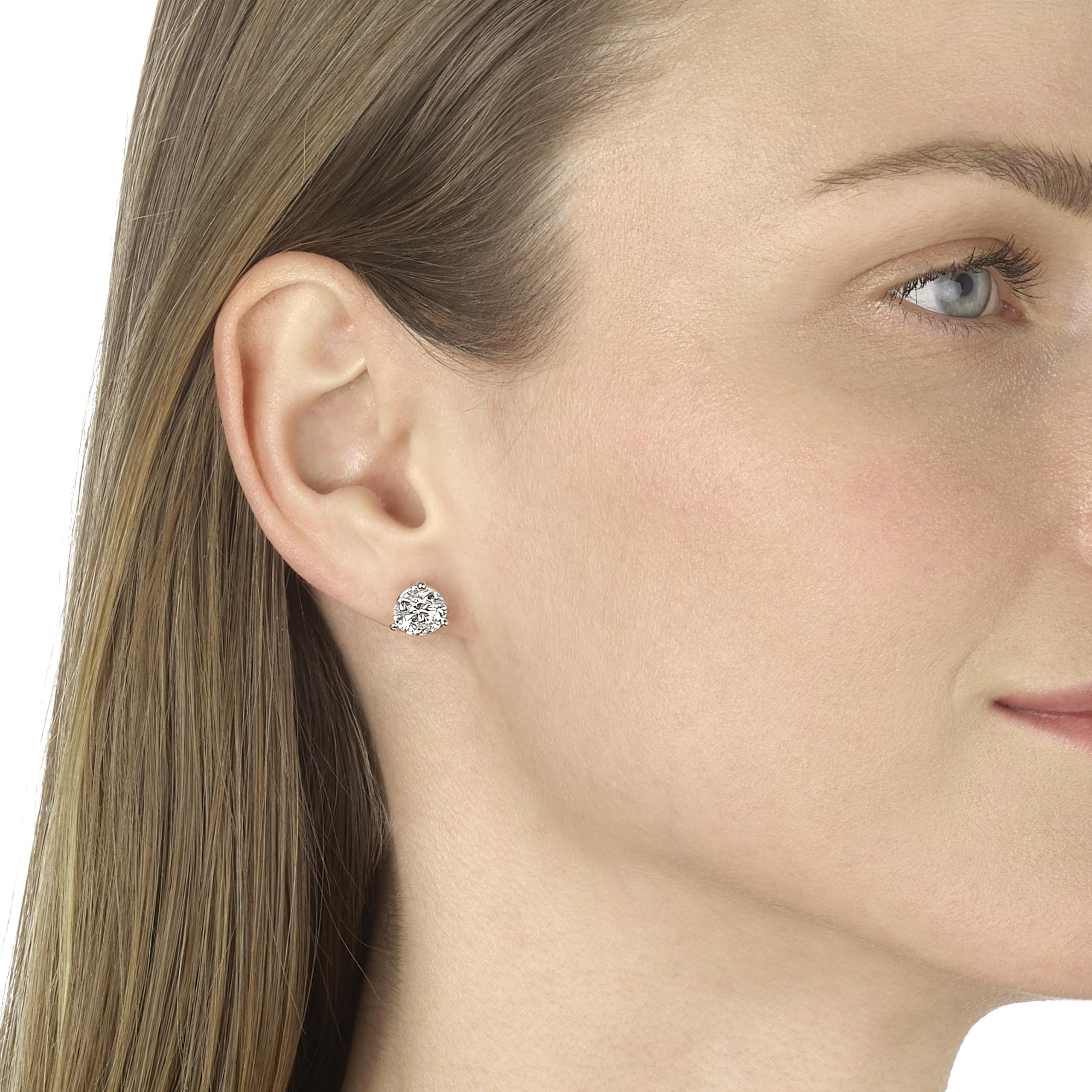 3-Prong Martini Set Diamond Gold Round Stud Earrings for Women