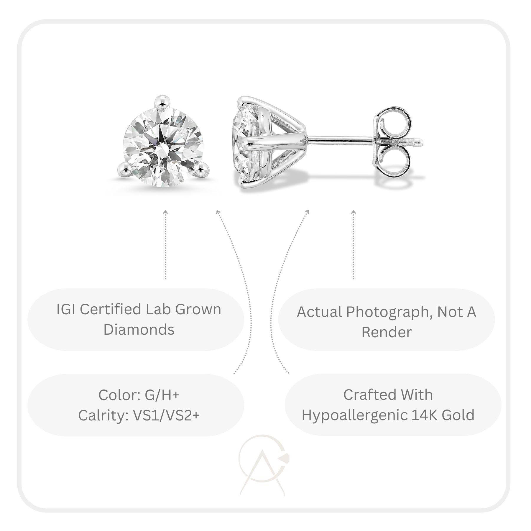 3-Prong Martini Set Diamond Gold Round Stud Earrings for Women