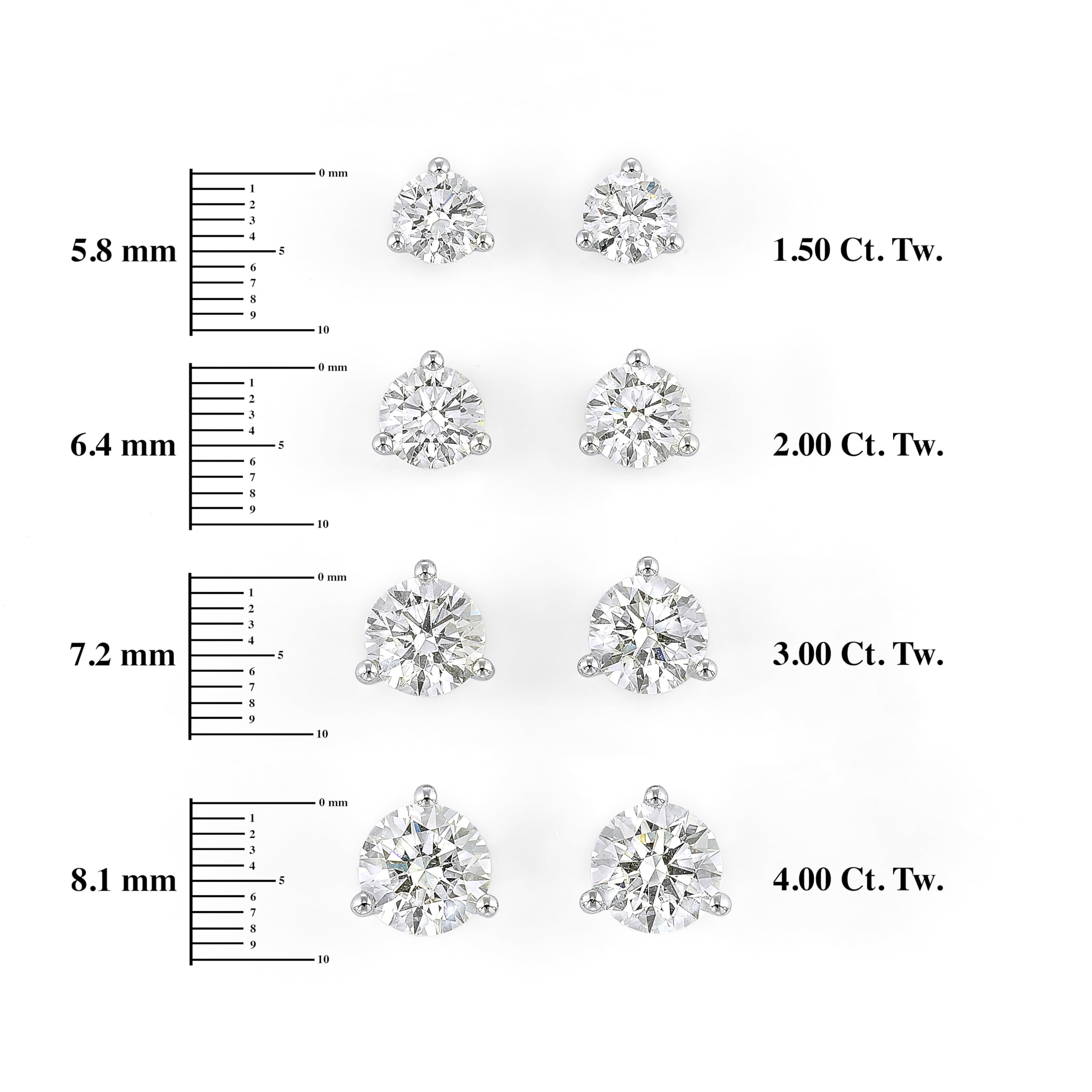 3-Prong Martini Set Diamond Gold Round Stud Earrings for Women