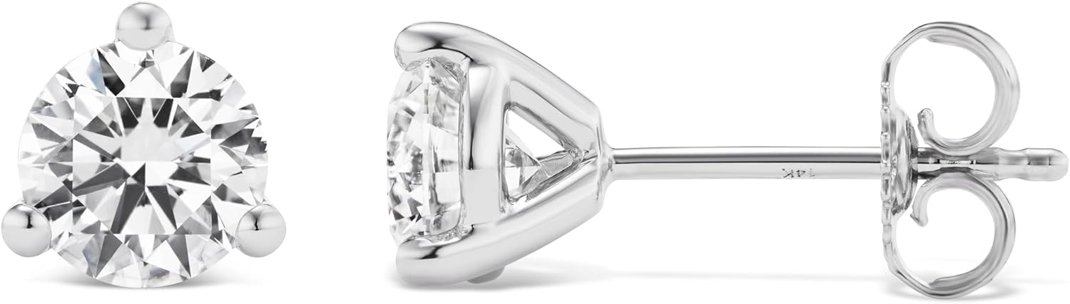 IGI Certified 1.50 to 4.00 Carat Lab Grown Diamond Round Stud Earrings for Women I 14k White Gold Earrings for Her (I-J, VS1-VS2, cttw) 3-Prong Martini Set Diamond I Push Back Studs