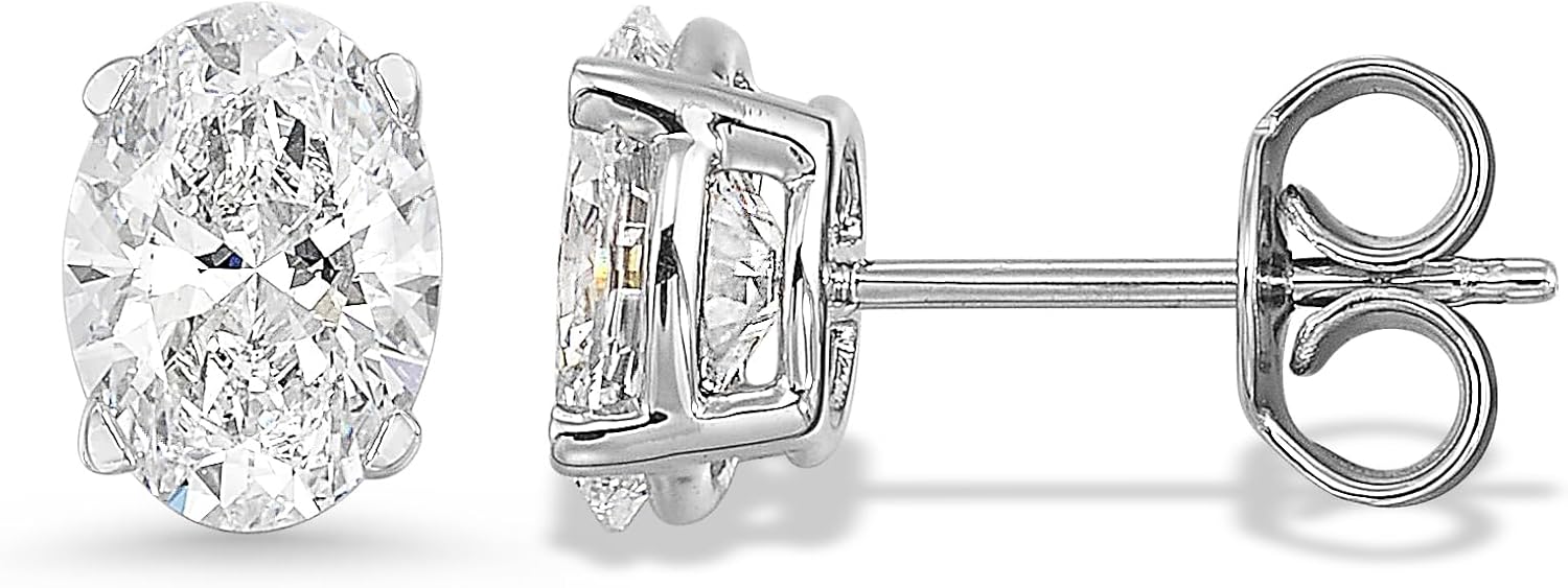 2/3 to 2 Carat Lab Grown Diamond Oval Stud Earrings for Women in 14k White or Yellow Gold (G-H Color, VS1-VS2 Clarity, cttw) 4-Prong Setting Push Back Studs by Carbon Atelier