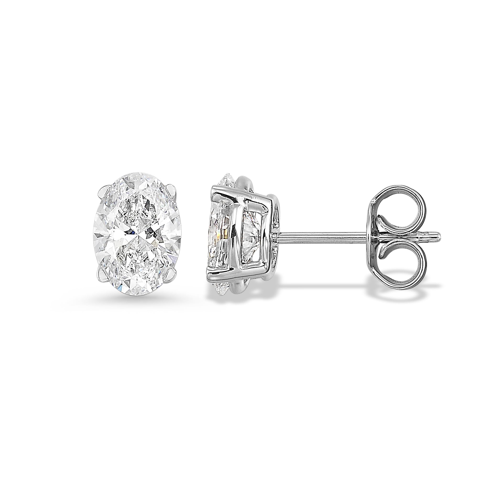 2/3 to 2 Carat Lab Grown Diamond Oval Stud Earrings for Women in 14k White or Yellow Gold (G-H Color, VS1-VS2 Clarity, cttw) 4-Prong Setting Push Back Studs by Carbon Atelier