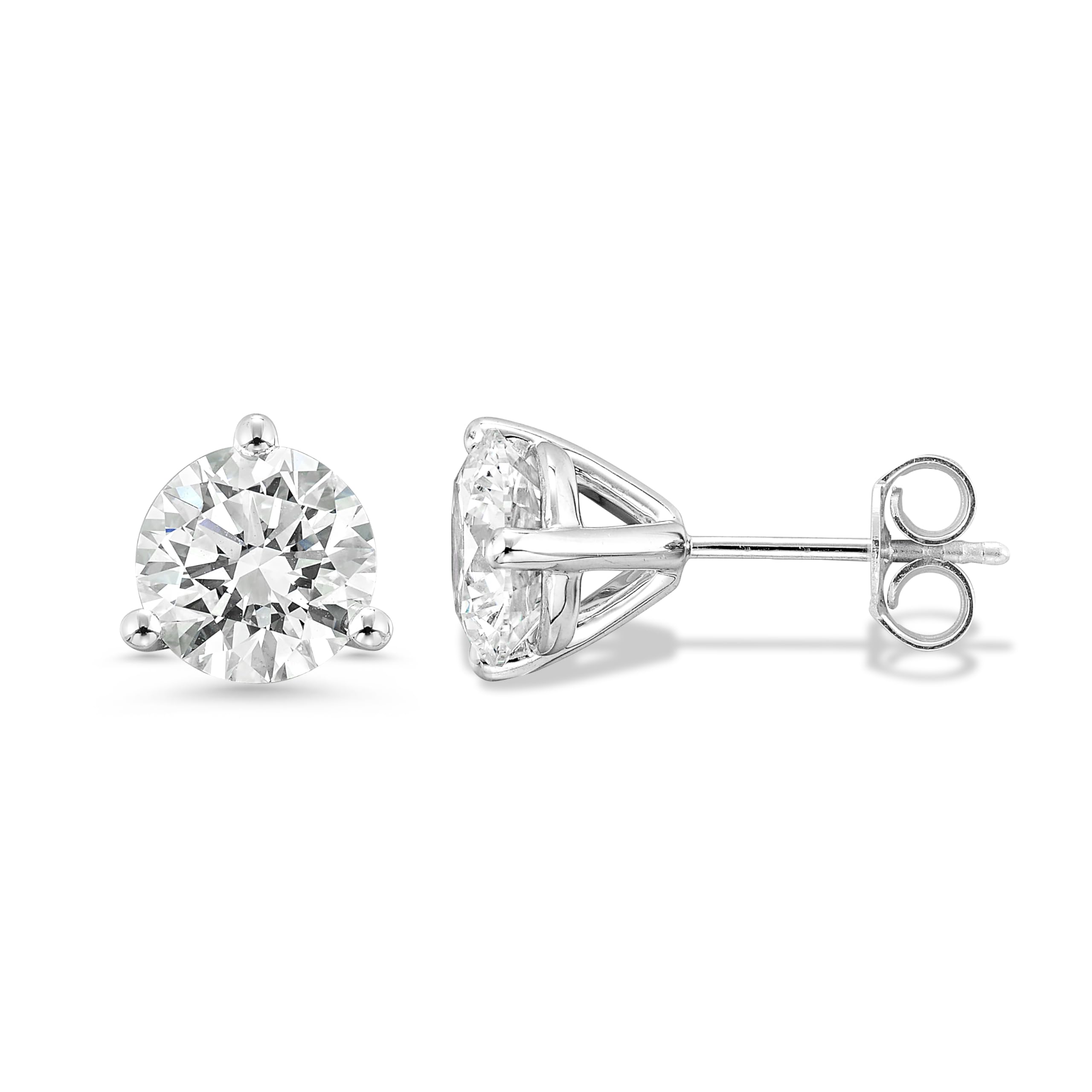 IGI Certified 1.50 to 4.00 Carat Lab Grown Diamond Round Stud Earrings for Women I 14k White Gold Earrings for Her (I-J, VS1-VS2, cttw) 3-Prong Martini Set Diamond I Push Back Studs