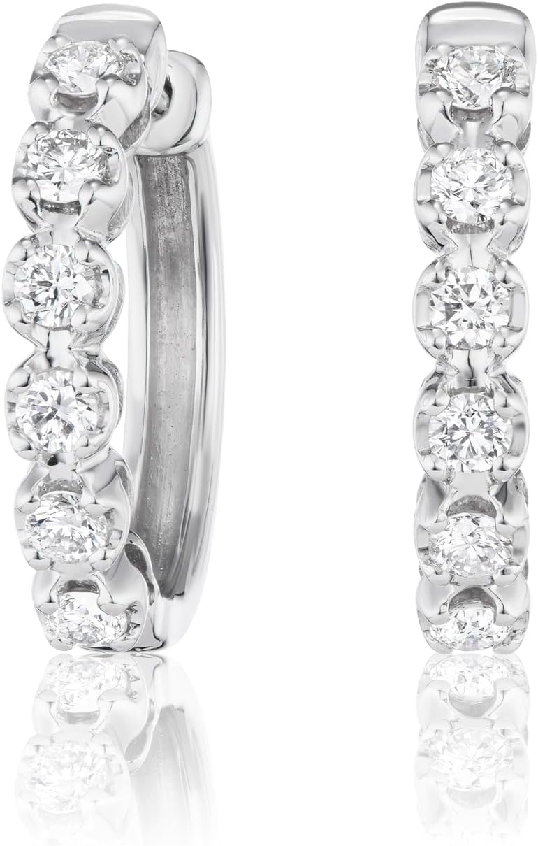 Lab Grown Diamond Huggie Hoop Earrings for Women I 10k White Gold Earrings for Her I IGI Certified 1/3 to 1/2 Carat Diamonds (I-J, SI1-SI2, cttw) Hinged Hoops
