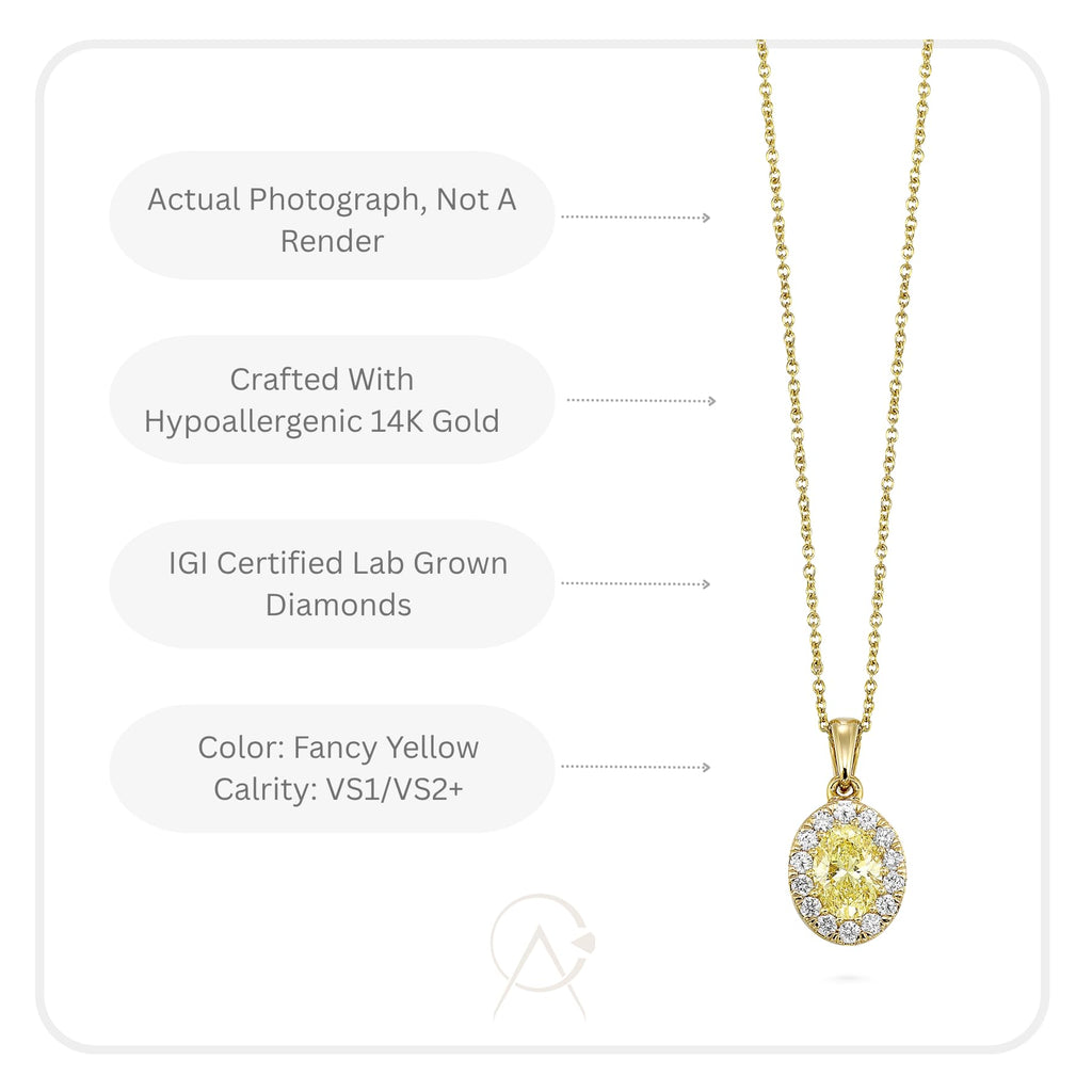 Yellow Oval Halo Necklace in 14K Gold [1.00 Ct. Tw.]