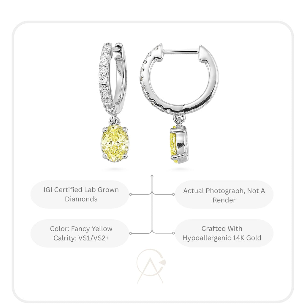 Hoops with Yellow Diamond Dangle Earrings in 14K Gold