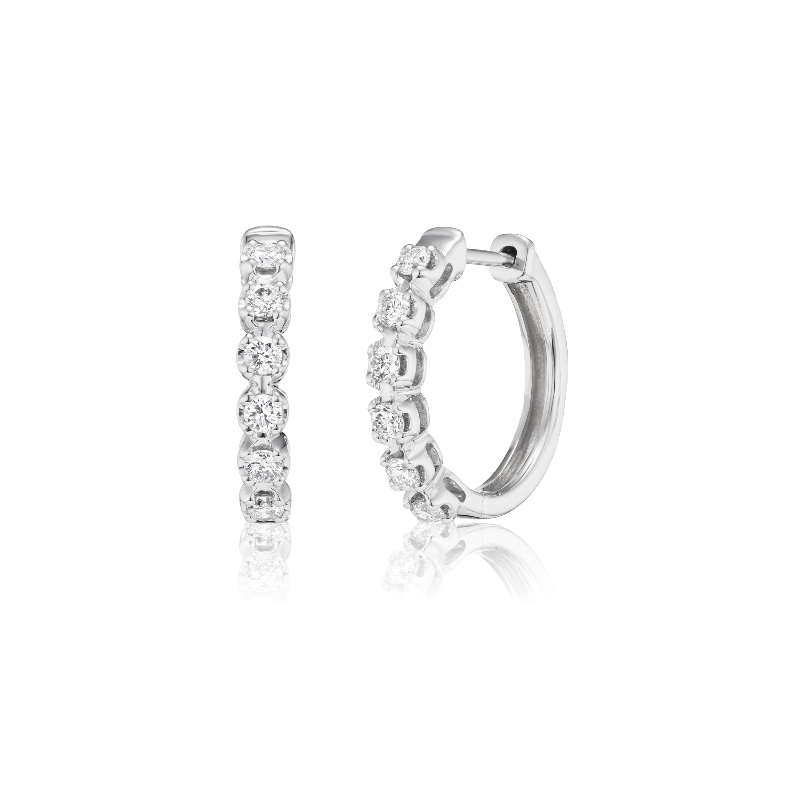 Lab Grown Diamond Huggie Hoop Earrings for Women I 10k White Gold Earrings for Her I IGI Certified 1/3 to 1/2 Carat Diamonds (I-J, SI1-SI2, cttw) Hinged Hoops