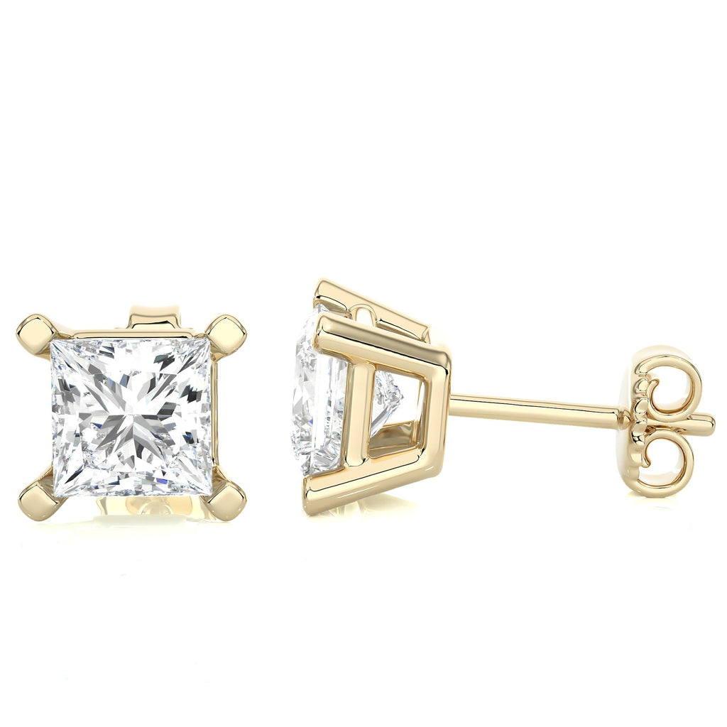 Princess Stud Earrings with Floral Basket in 14K Gold [0.66 - 4.00 Ct. Tw.]