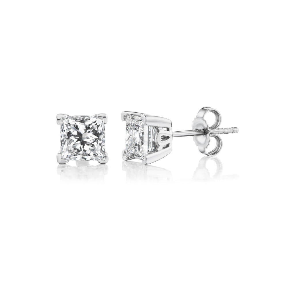 Princess Stud Earrings with Floral Basket in 14K Gold [0.66 - 4.00 Ct. Tw.]