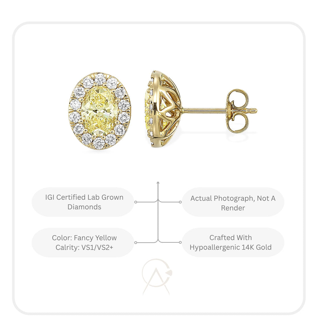 Yellow Oval Halo Stud Earrings in 14K Gold [2.00 Ct. Tw.]