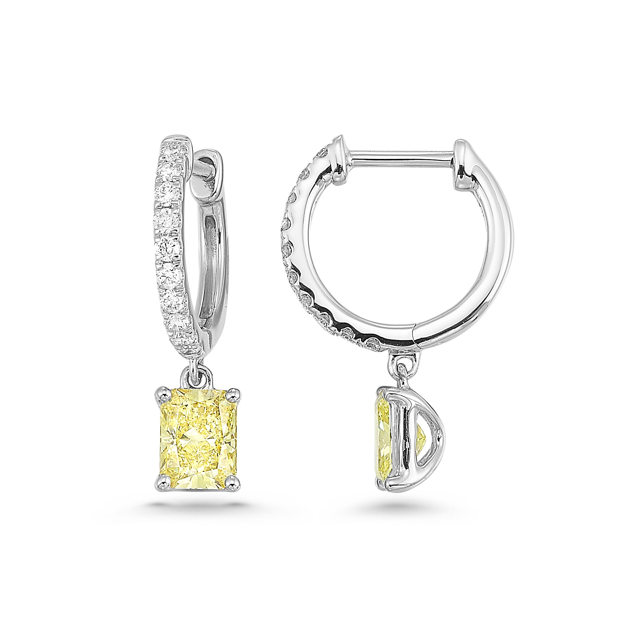 IGI Certified 1 1/4 Carat Lab Grown Diamond Hoop Earrings for Women I 14k White Gold Huggie Earrings for Her (G-H, VS1-VS2, 1.28 cttw) Yellow Diamond Dangling Charm I Hinged Hoops