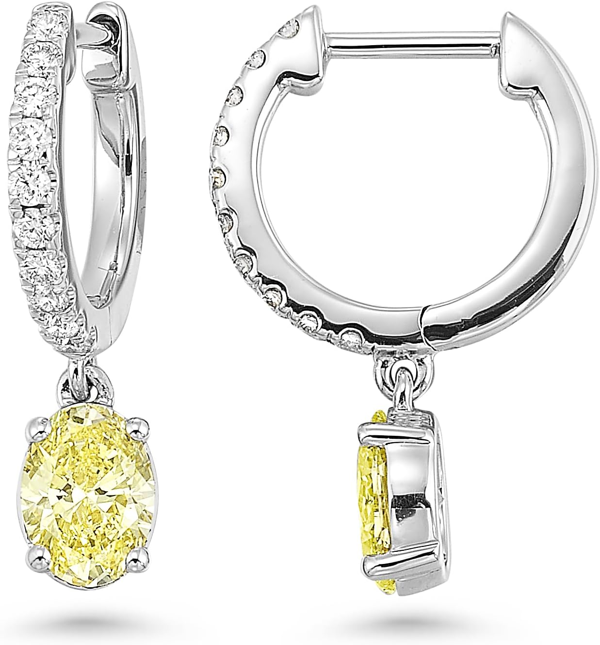 IGI Certified 1 1/4 Carat Lab Grown Diamond Hoop Earrings for Women I 14k White Gold Huggie Earrings for Her (G-H, VS1-VS2, 1.28 cttw) Yellow Diamond Dangling Charm I Hinged Hoops