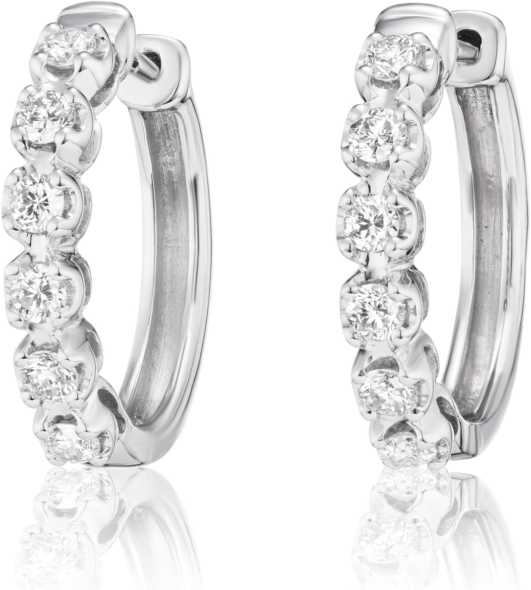 Lab Grown Diamond Huggie Hoop Earrings for Women I 10k White Gold Earrings for Her I IGI Certified 1/3 to 1/2 Carat Diamonds (I-J, SI1-SI2, cttw) Hinged Hoops