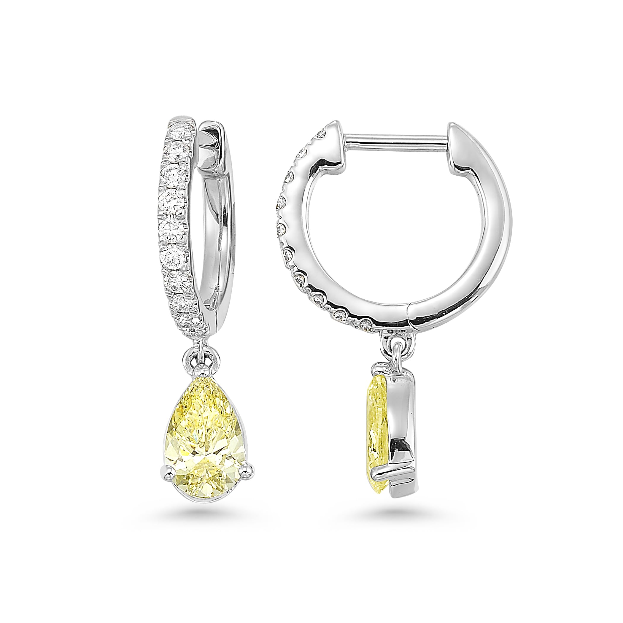IGI Certified 1 1/4 Carat Lab Grown Diamond Hoop Earrings for Women I 14k White Gold Huggie Earrings for Her (G-H, VS1-VS2, 1.28 cttw) Yellow Diamond Dangling Charm I Hinged Hoops