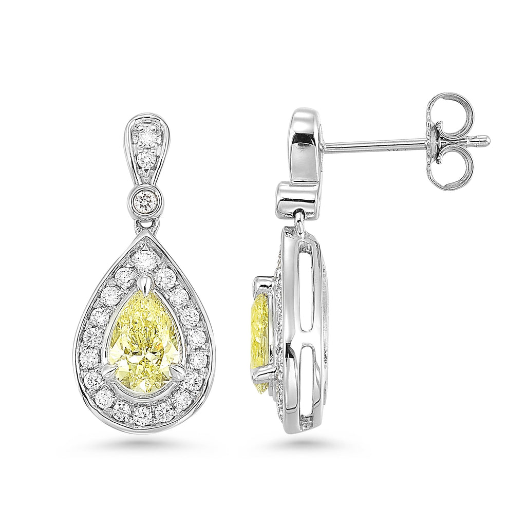 Yellow Pear Halo Drop Earrings in 14K Gold  [2.40 Ct. Tw.]