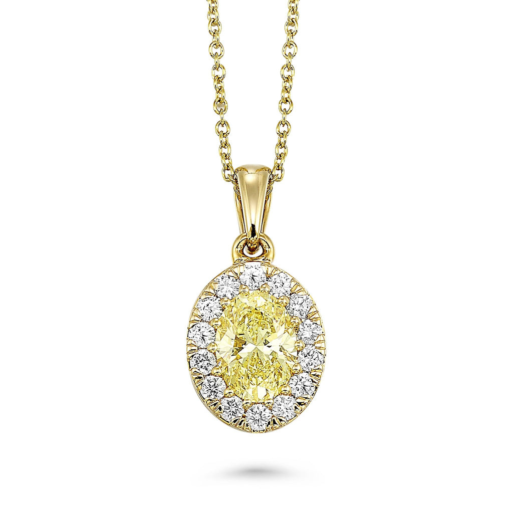 Yellow Oval Halo Necklace in 14K Gold [1.00 Ct. Tw.]