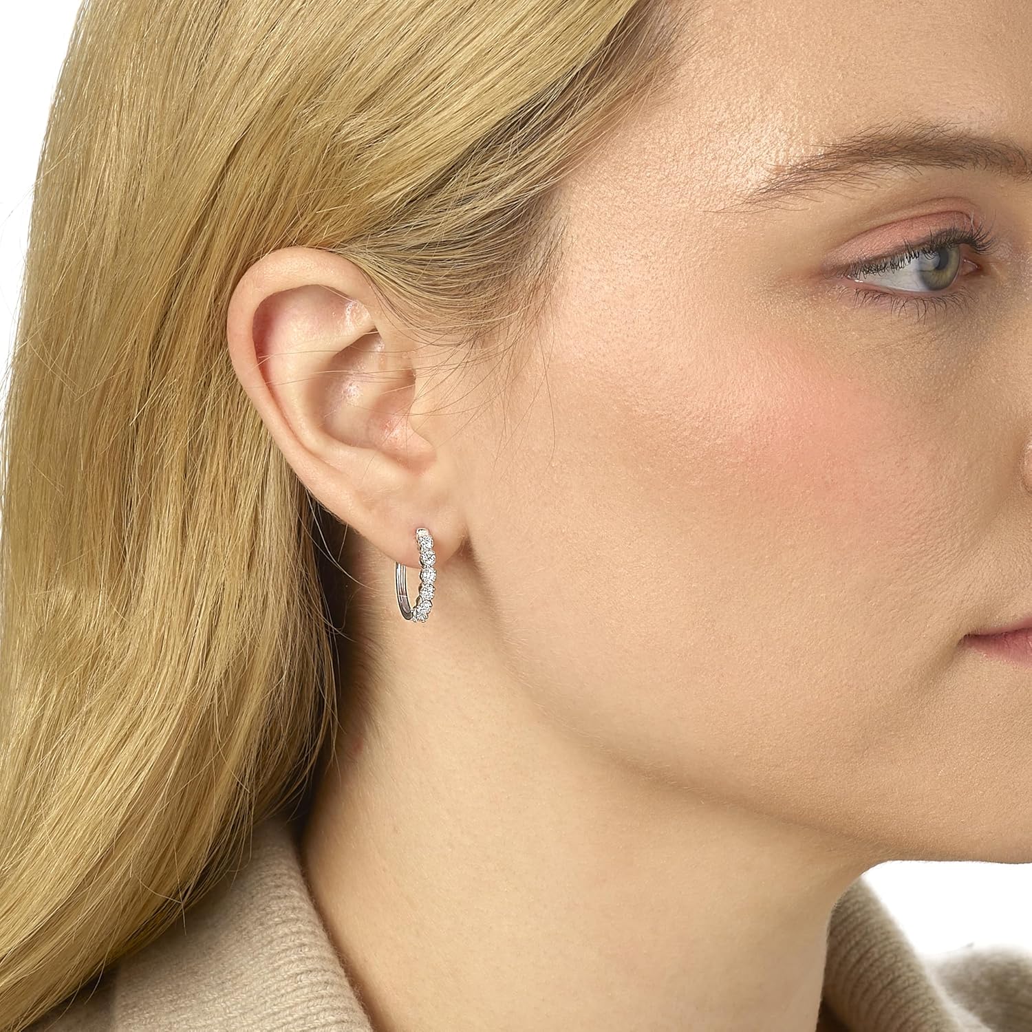 Lab Grown Diamond Huggie Hoop Earrings for Women I 10k White Gold Earrings for Her I IGI Certified 1/3 to 1/2 Carat Diamonds (I-J, SI1-SI2, cttw) Hinged Hoops