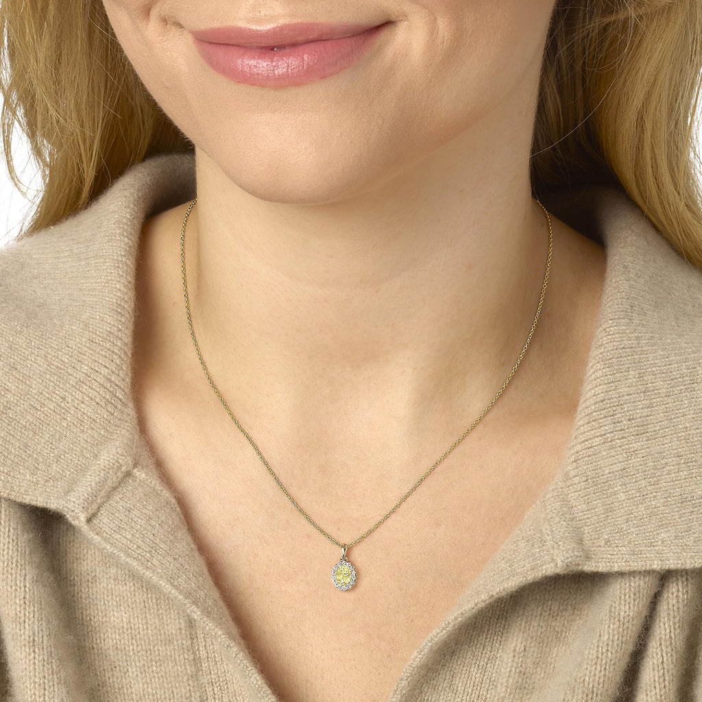 Yellow Oval Halo Necklace in 14K Gold [1.00 Ct. Tw.]