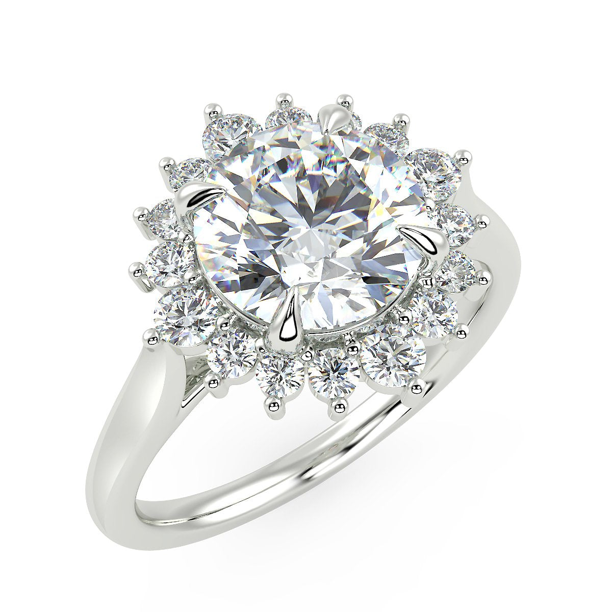 Starburst Engagement Ring in White Gold